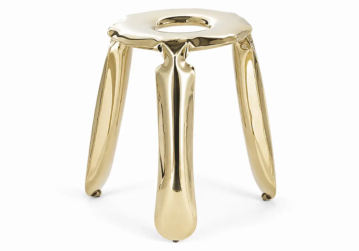 Tabouret en acier gonflé, champagne, bas