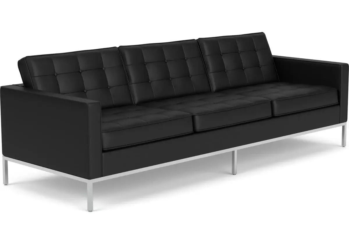 Button-Tufted Three-Seat Sofa, Steel Base