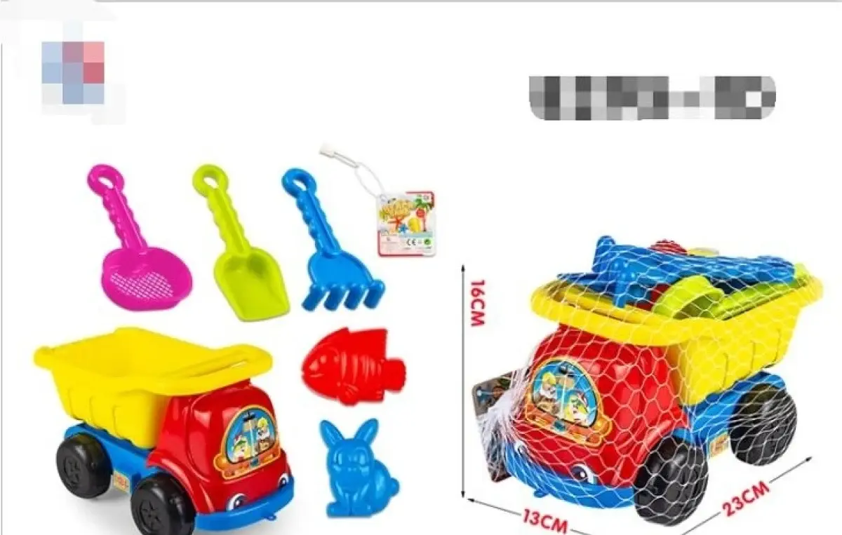 Beach tipper truck with spade and moulds, 23 cm