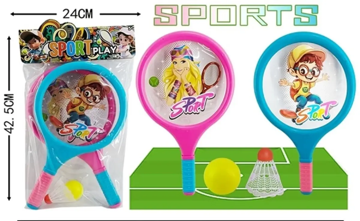 Racket set with tennis ball and shuttlecock