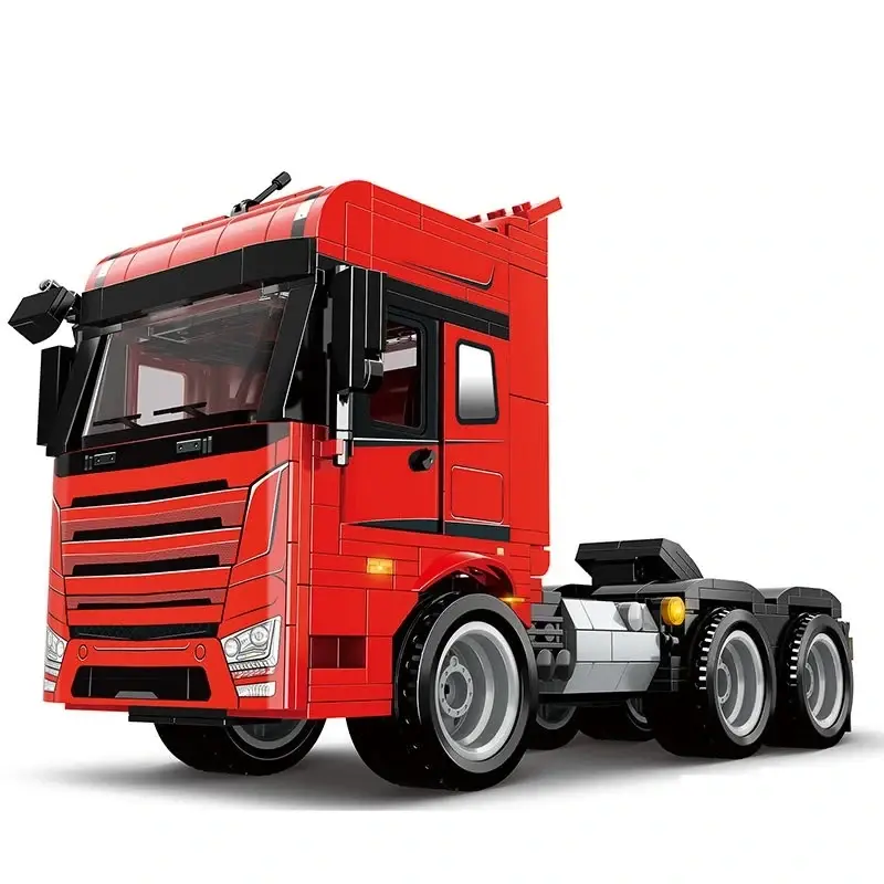 Semi truck tractor unit bricks set, red cab