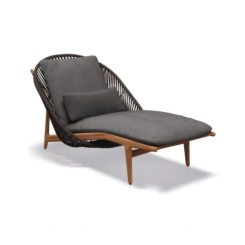 Teak Frame Chaise with Rope Back