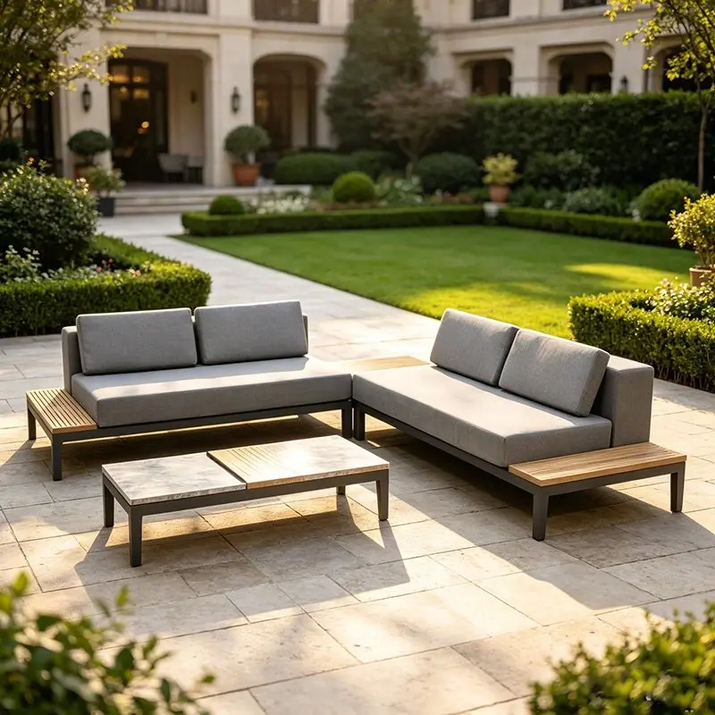 Modular Corner Sofa in Aluminium and Teak