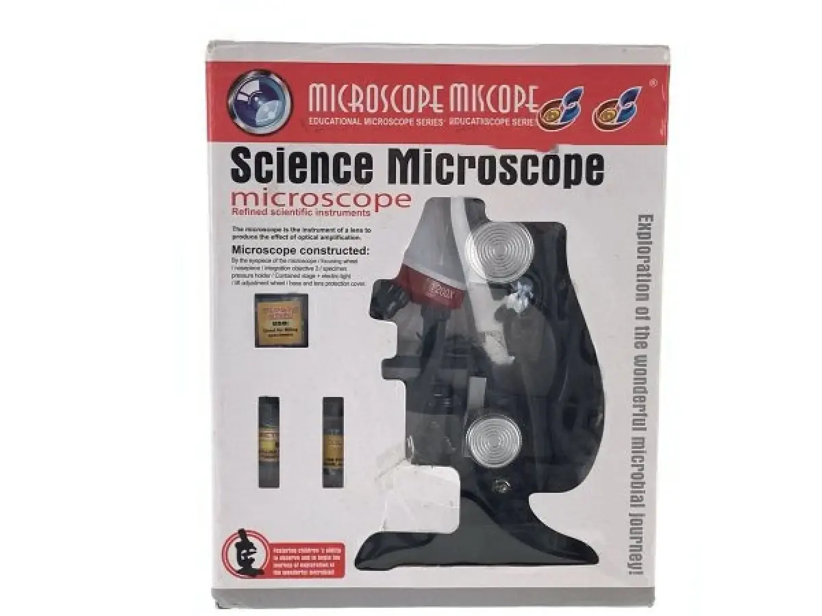 Science microscope set with slides