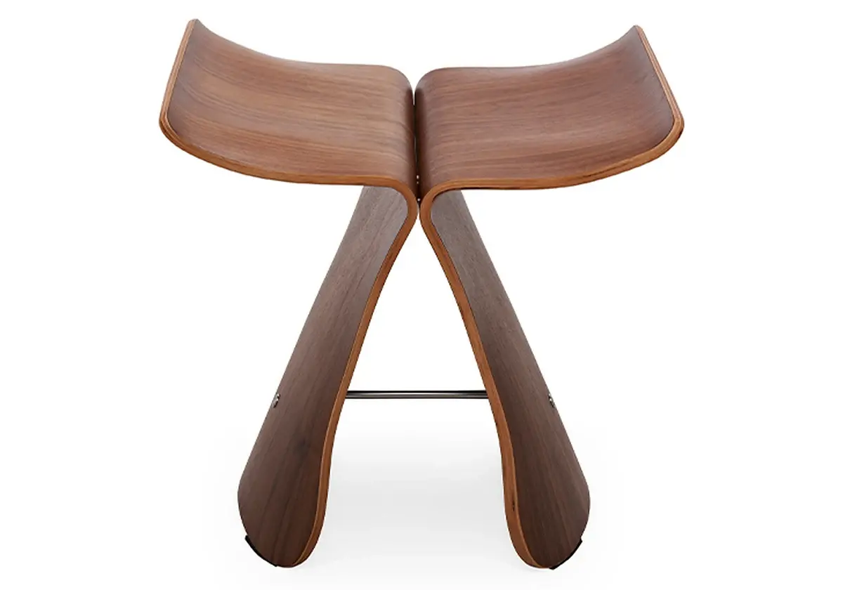 Tabouret à deux coques symétriques, placage noyer