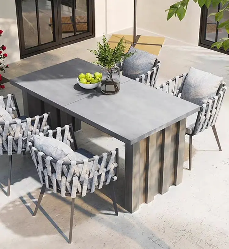 Extending Garden Dining Set with Rope Chairs
