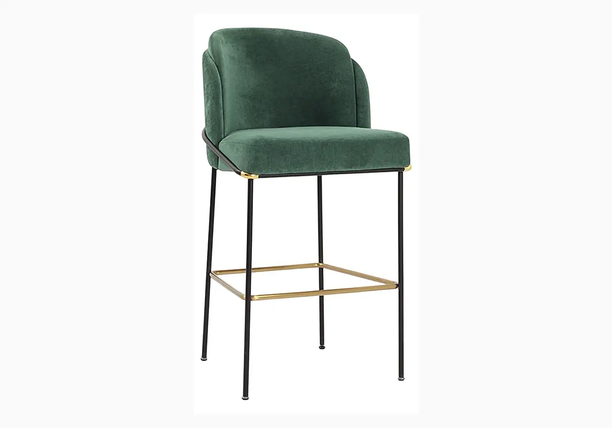 Slender Frame Bar Stool, Green Velvet