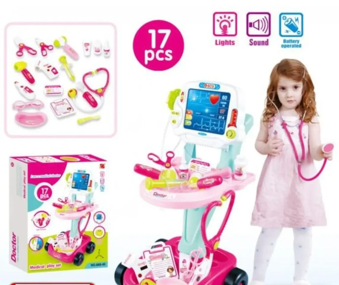 Medical trolley with ECG screen, 17 pieces