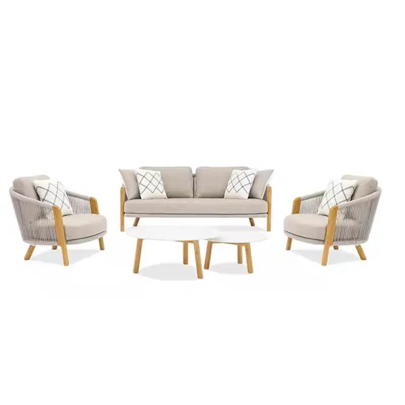 Five Piece Teak and Rope Sofa Set
