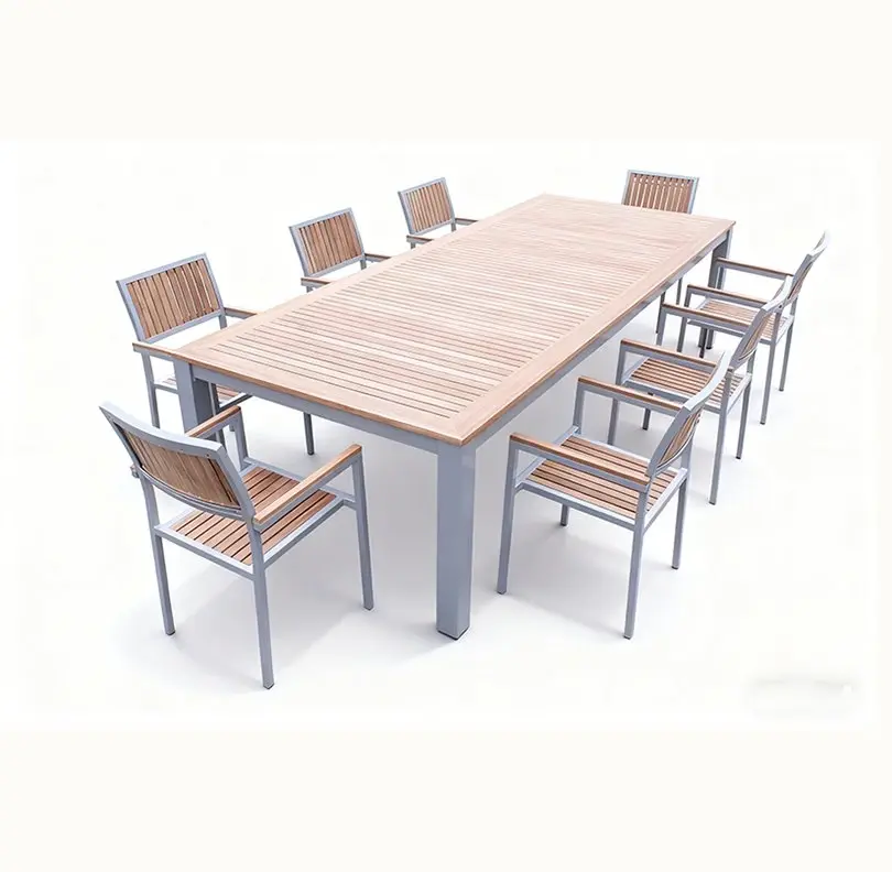 Eight Seat Garden Dining Set with Teak Top