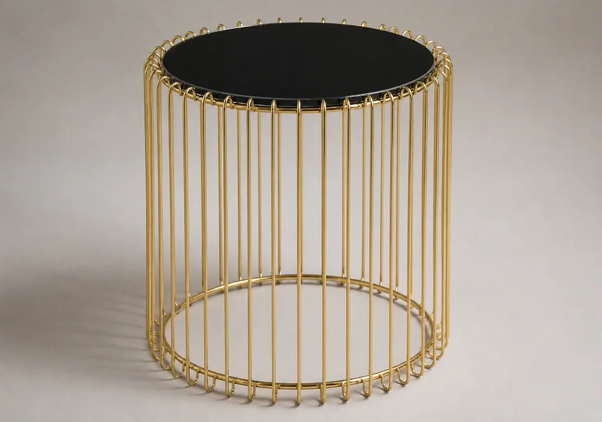 Wire Black Glass Side Table - Gold