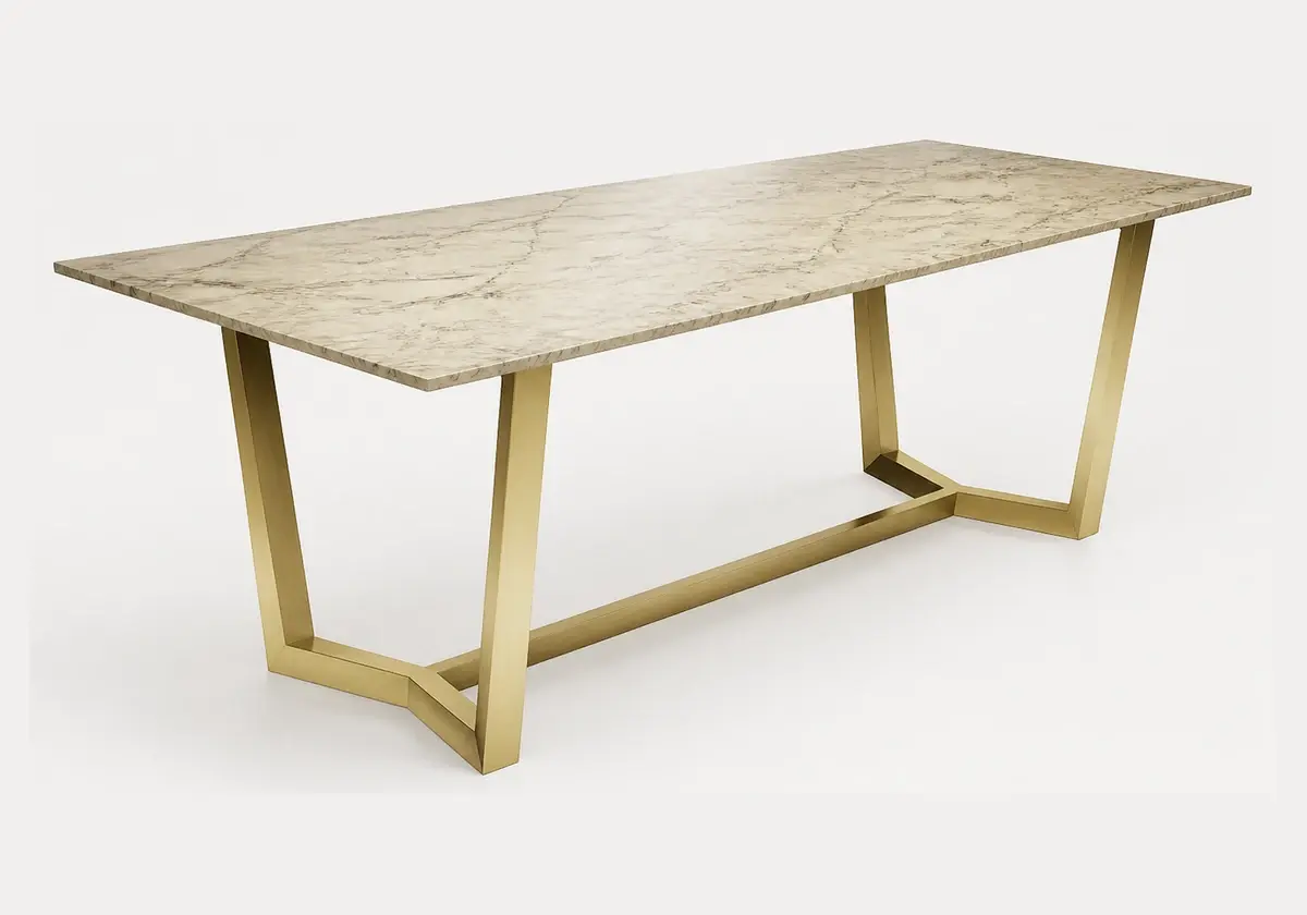 Faux Marble Dining Table, Gold Base