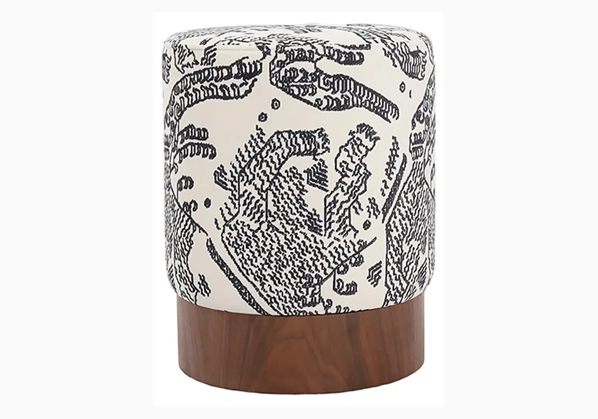 Taburete cilíndrico de tejido estampado
