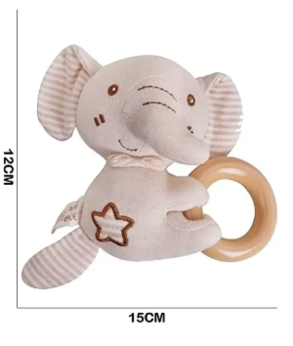 Elephant rattle with wooden ring, 15 cm