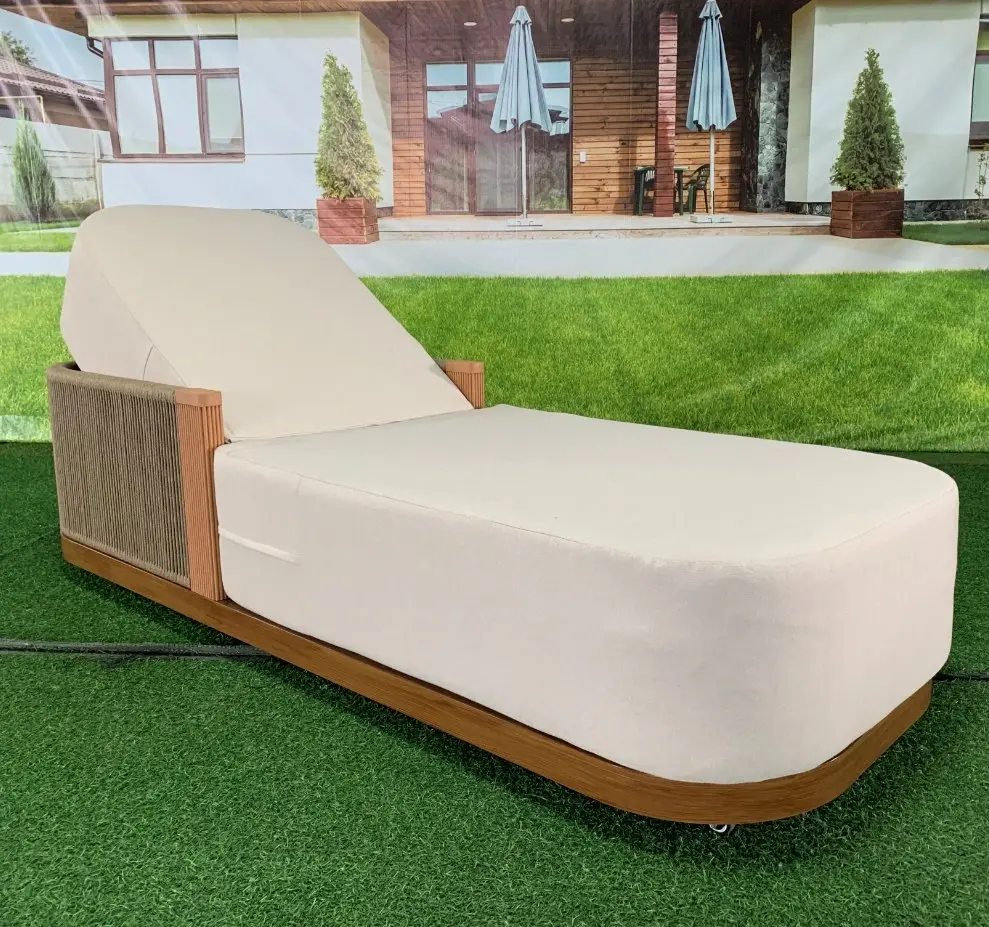 Cushioned Poolside Lounger with Rope Trim