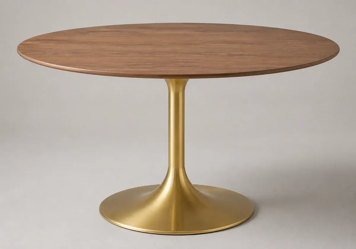 Walnut and Gold Pedestal Dining Table, 120 cm