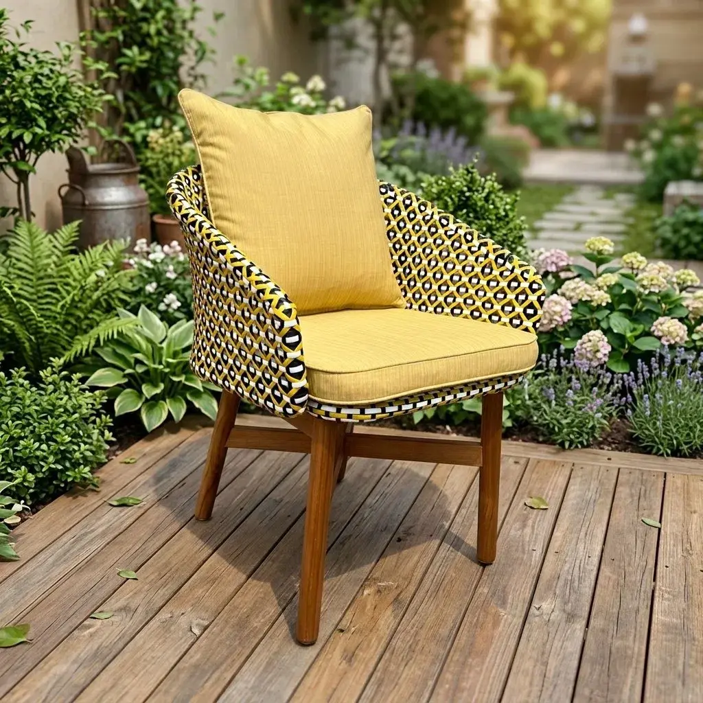 Teak Frame Dining Chair with Woven Back