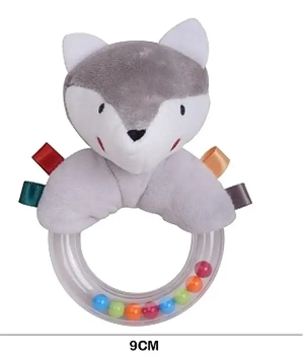 Fox ring rattle with teether beads, 9 cm